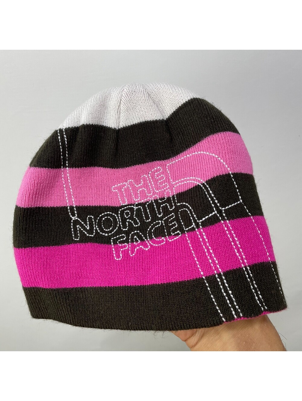 Vintage The North Face Pink Striped Knit Beanie Hat